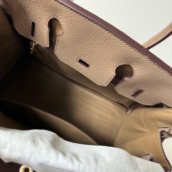 Etoupe Pebble Leather 30 Leather Bag Belted Lock Key Satchel w/ Gold Hardware C1 - Picture 10 of 16